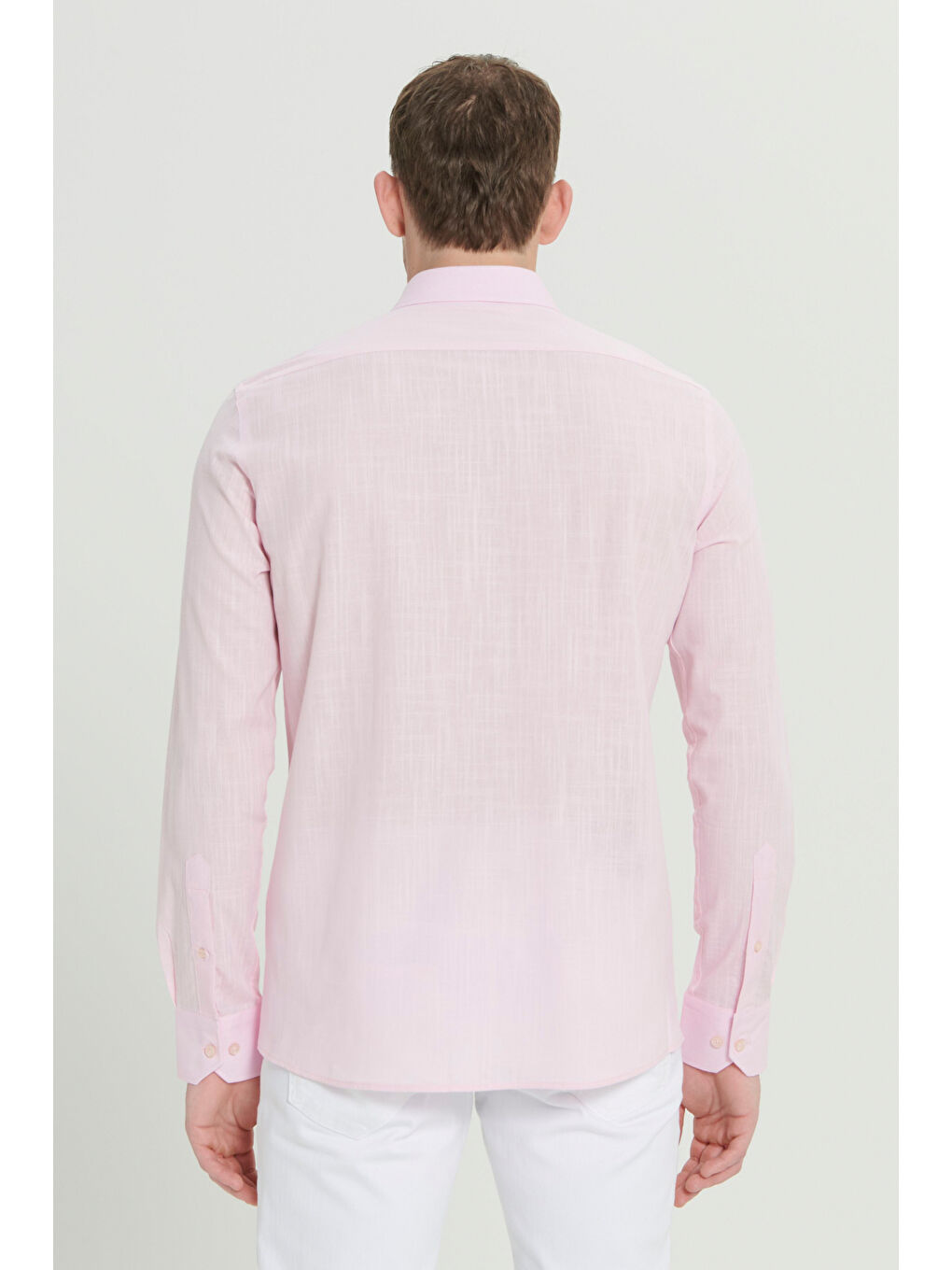 Erkek Pembe %100 Pamuk Oxford Slim Fit Dar Kesim Düğmeli Yaka Flamlı Gömlek-7