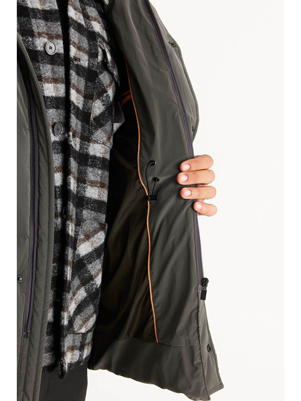 Erkek Haki Standart Fit Normal Kesim Çıkma Kapüşonlu Kaban-5