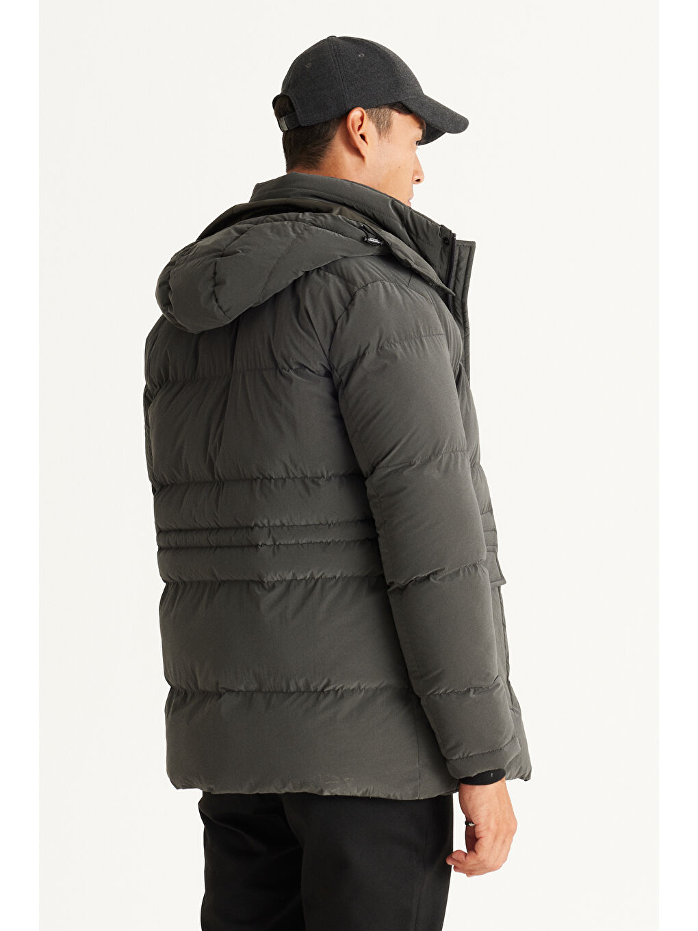 Erkek Haki Standart Fit Normal Kesim Çıkma Kapüşonlu Kaban-6