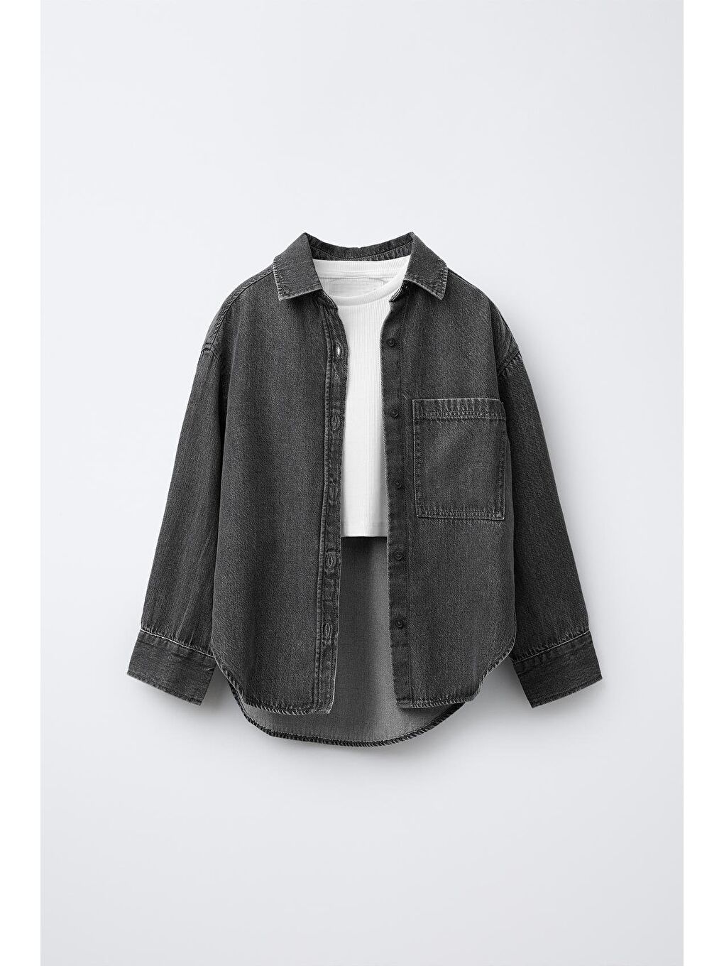 Beyaz Kız Çocuk Pamuklu Antrasit Gömlek T-Shirt Pantolon 3'Lü Takım – Rahat Kesim Günlük Kombin-3