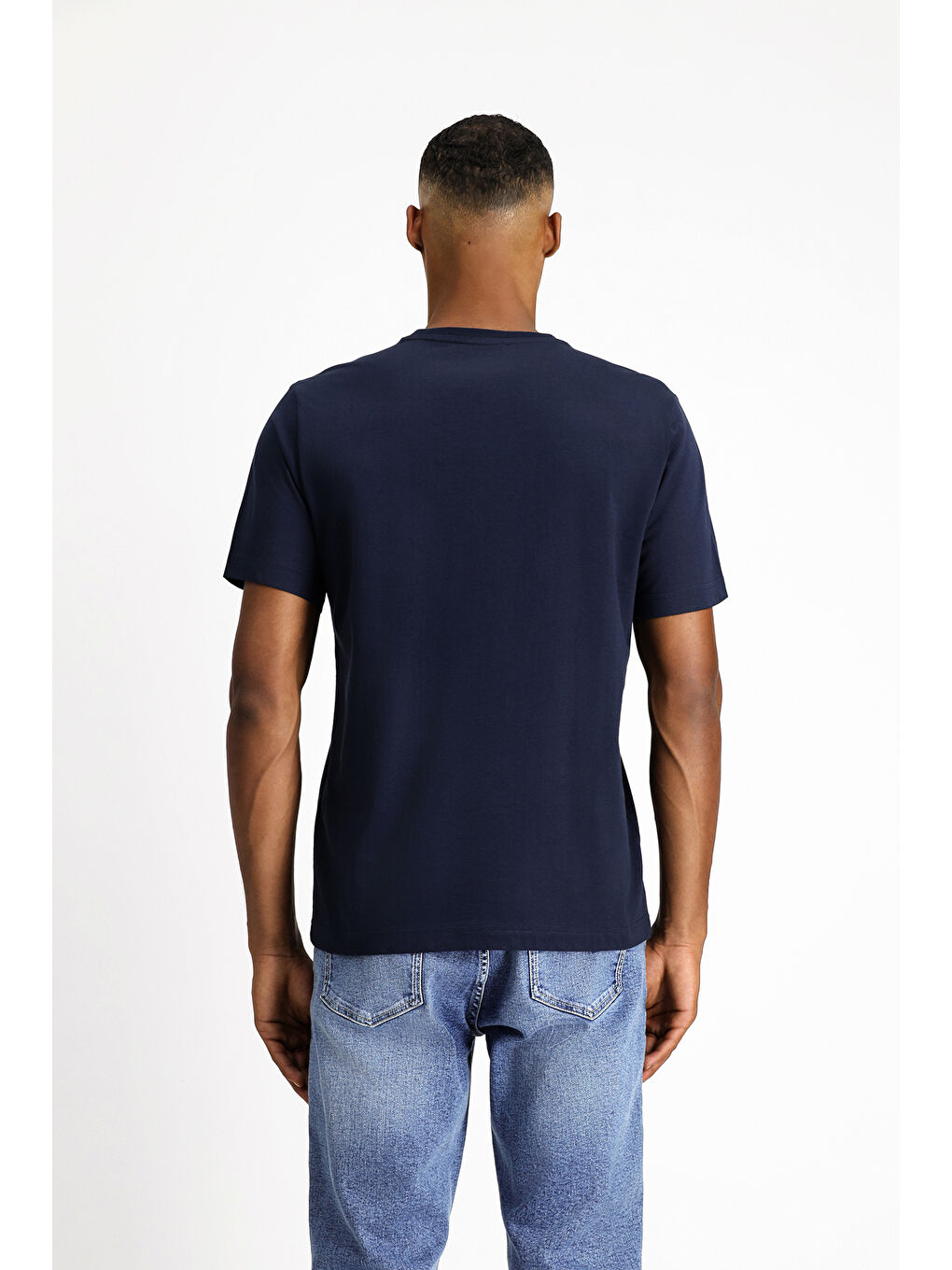 Lacivert V Yaka Slim Fit Dar Kesim Süprem Pamuklu Büyük Beden Tişört-3