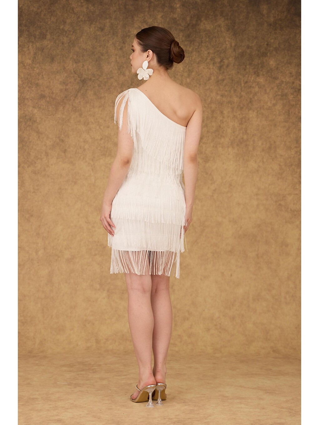 Ekru Püsküllü Tek Kol Kına Ve After Party Elbisesi-3