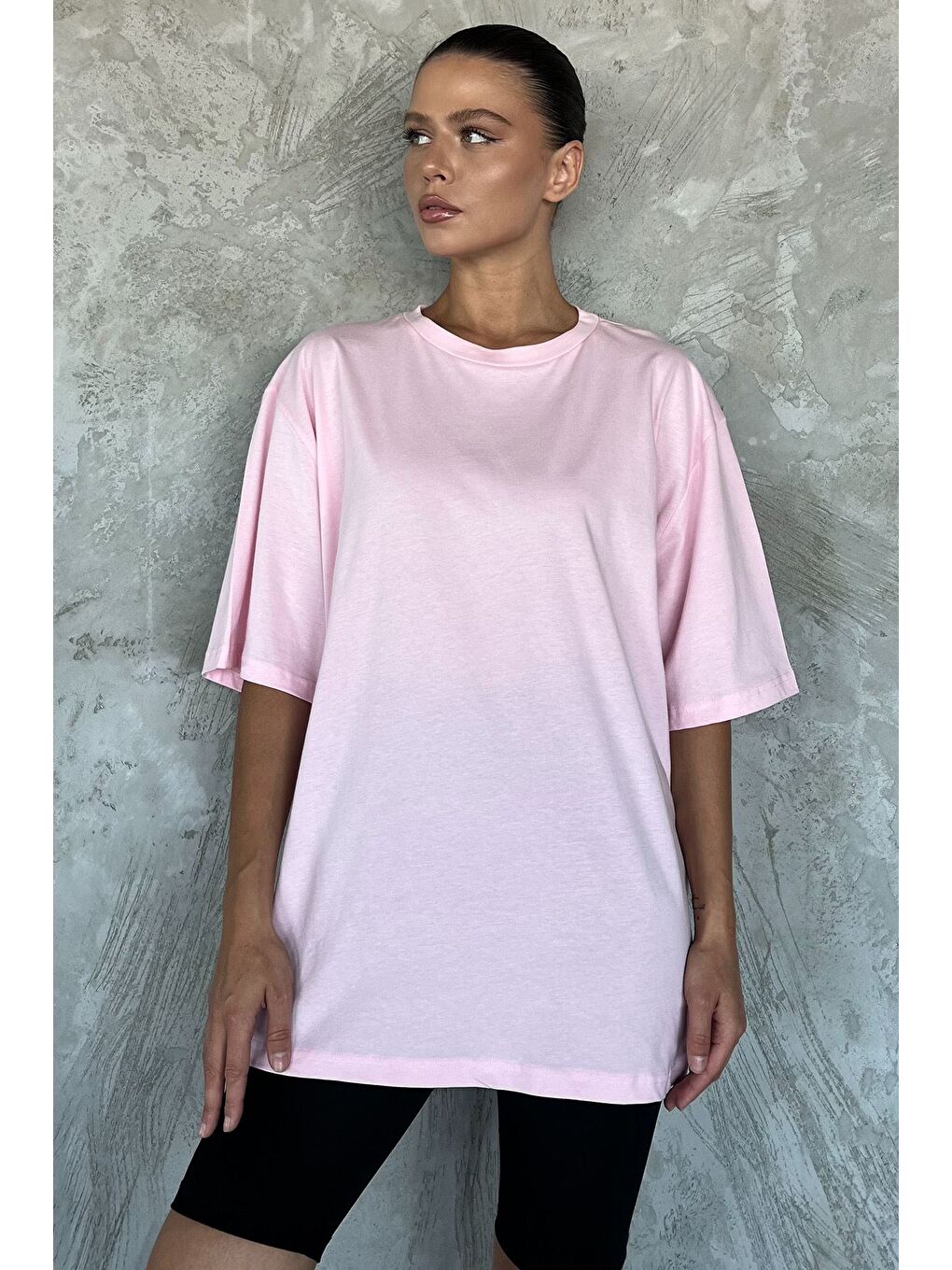 Pembe Basic Salaş Kadın Tişört-1