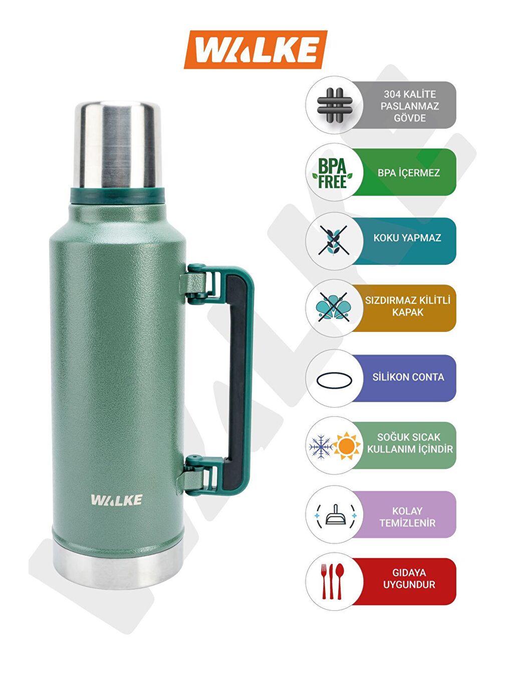 Yeşil Luxury Vakumlu Çelik Termos 2 Litre