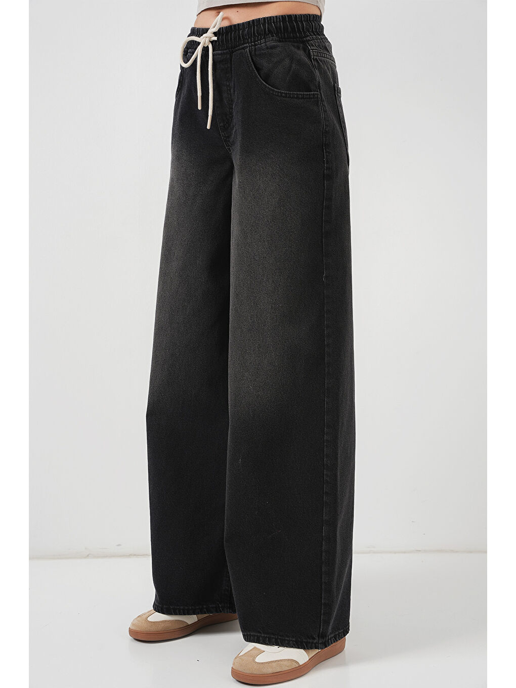 Kadın Bol Paça Jean Pantolon 6705   Siyah-1