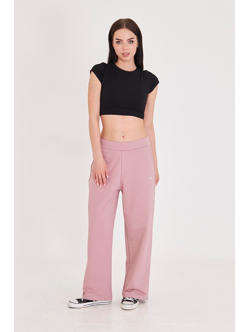 Kadın Geniş Paça Pamuklu Eşofman Altı Pembe 5609-p-6