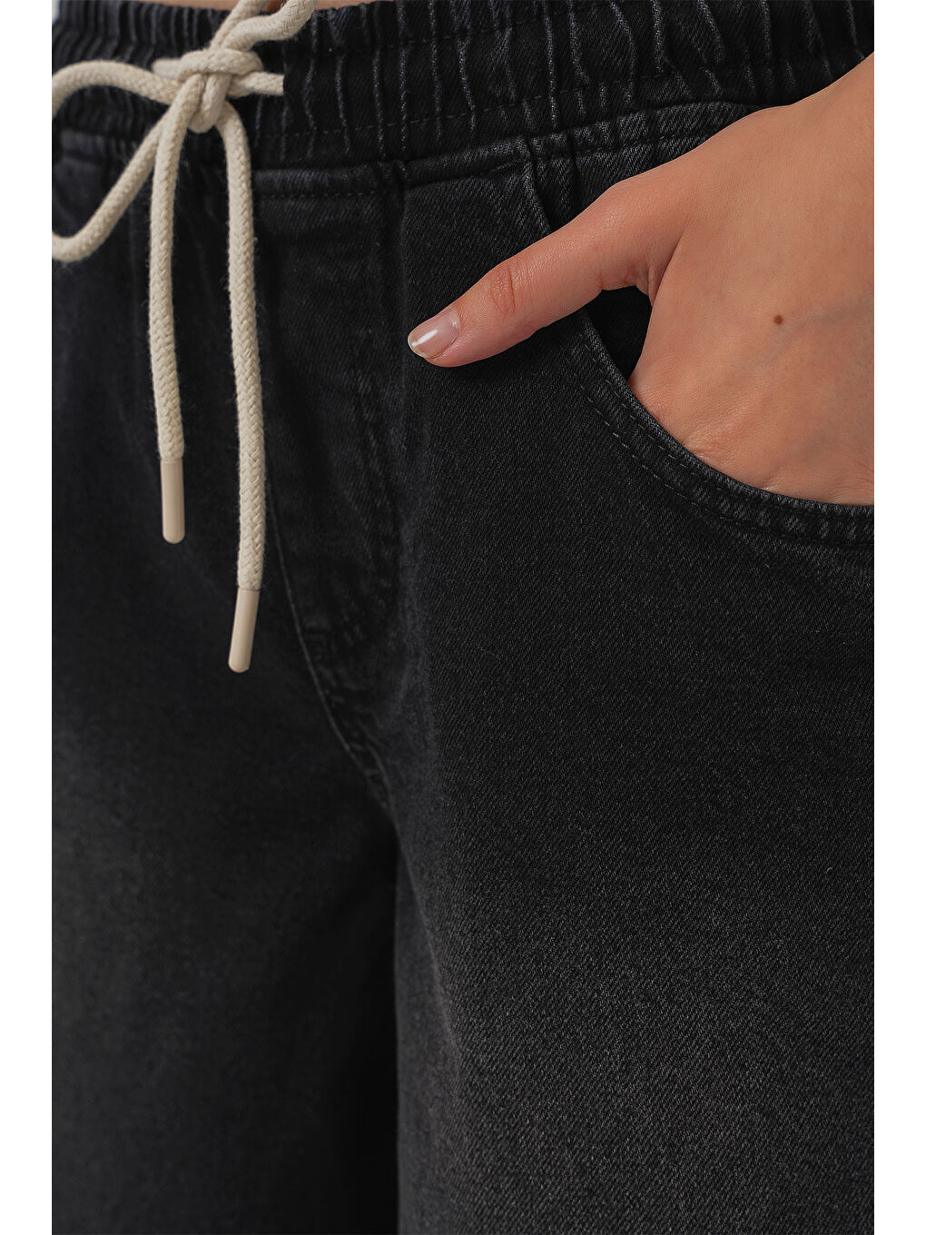 Kadın Bol Paça Jean Pantolon 6705   Siyah-4