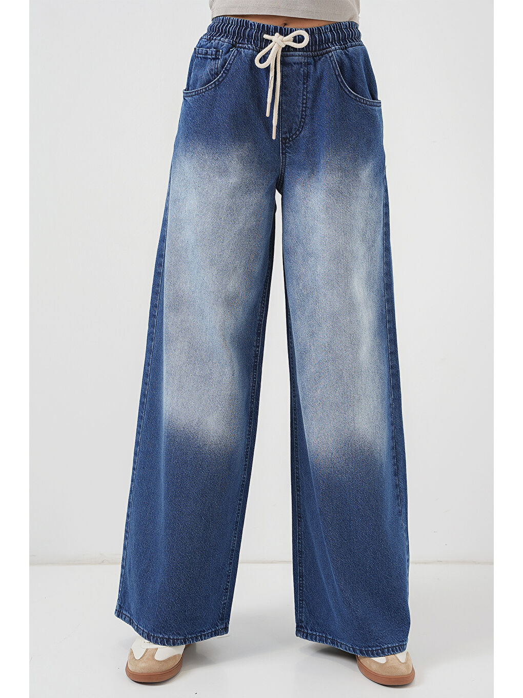 Kadın Bol Paça Jean Pantolon 6705   Lacivert-3