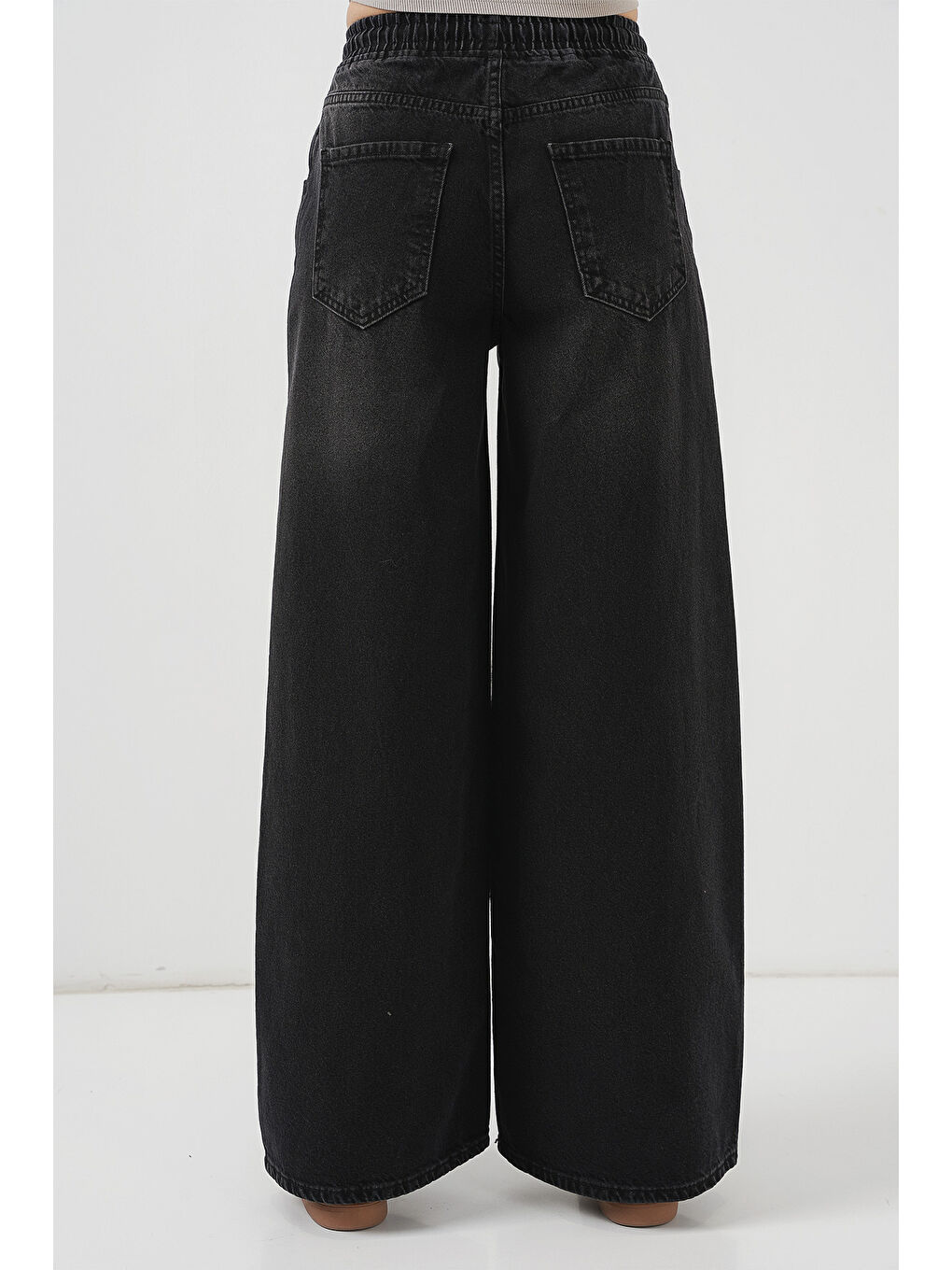 Kadın Bol Paça Jean Pantolon 6705   Siyah-5