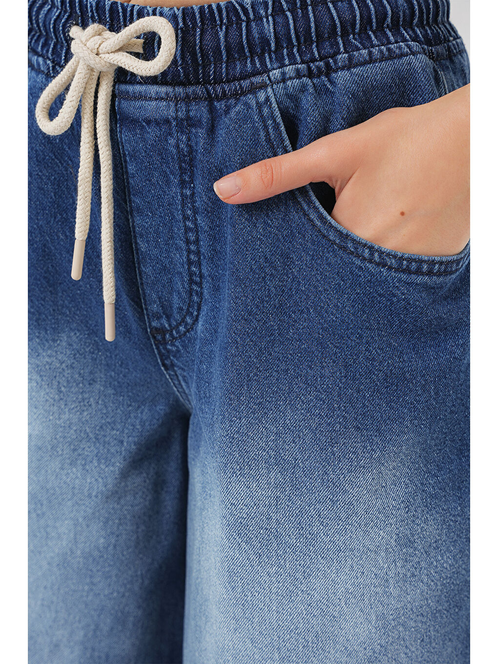 Kadın Bol Paça Jean Pantolon 6705   Lacivert-4