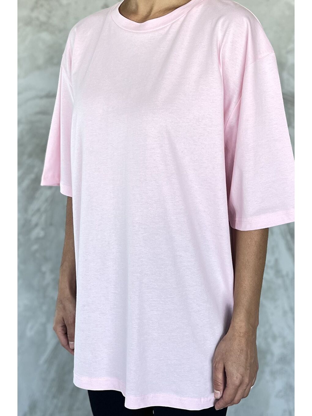 Pembe Basic Salaş Kadın Tişört-3
