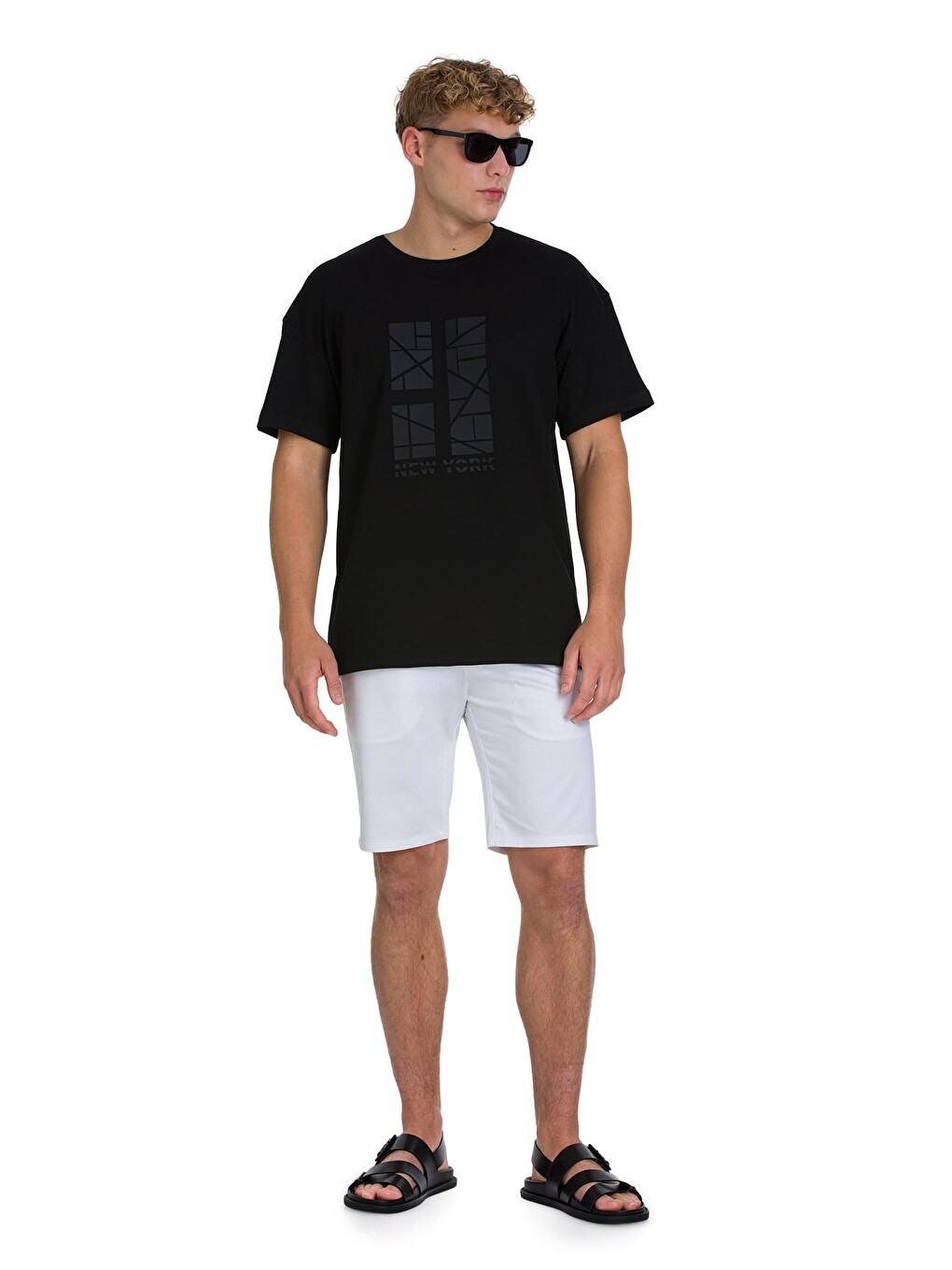 Siyah Regular Fit Bisiklet Yaka Oversize Tişört-1