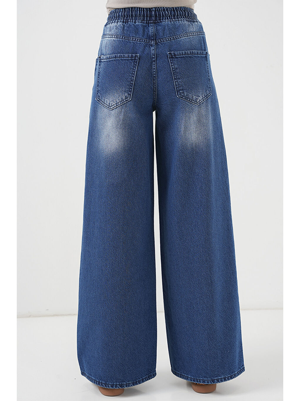 Kadın Bol Paça Jean Pantolon 6705   Lacivert-5