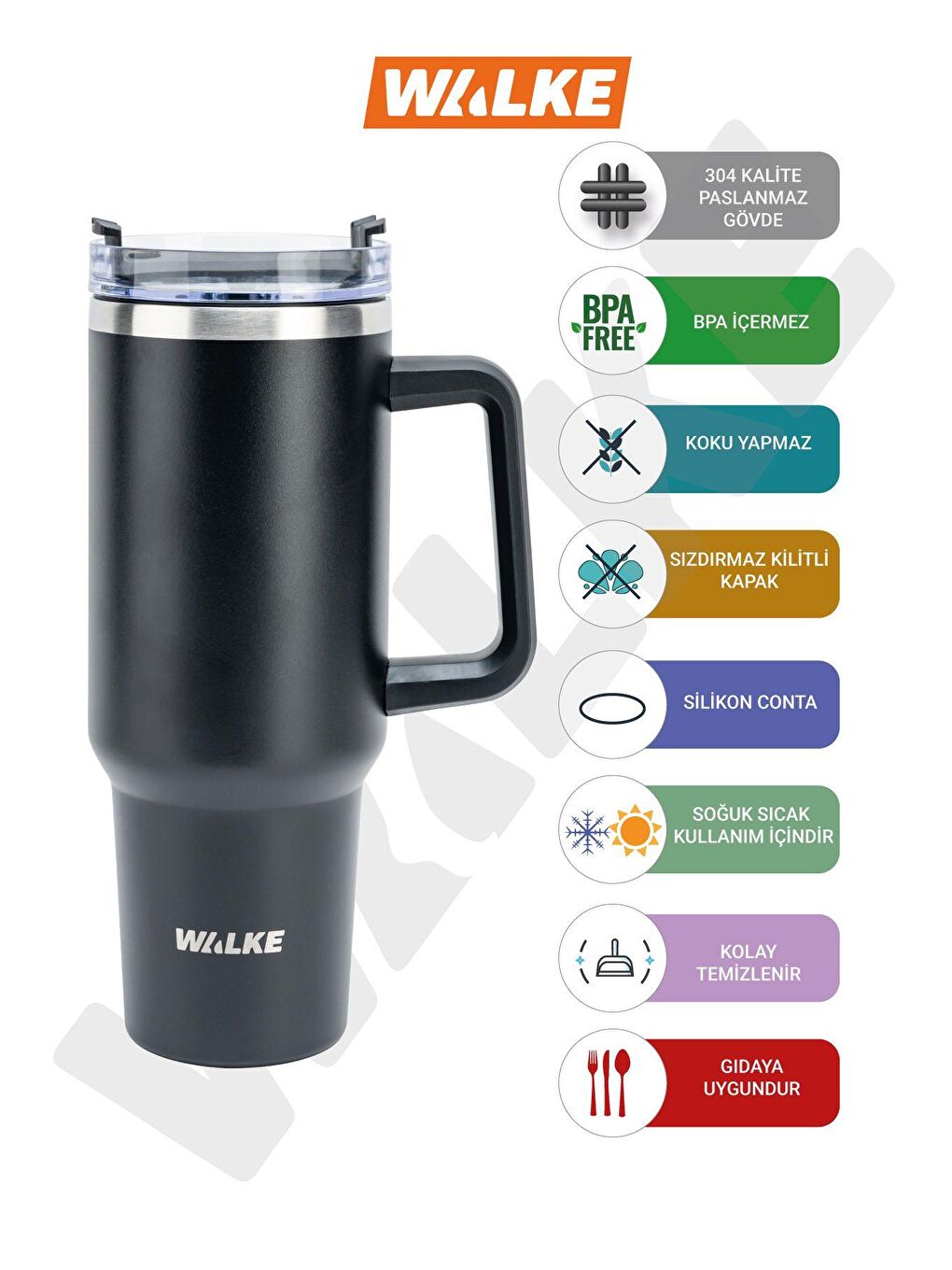 Siyah Luxury Pipetli Bardak Termos 1.2 Litre-1