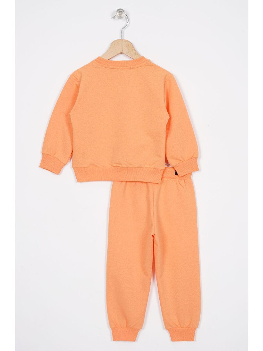 Pembe Bisiklet Yaka Uzun Kol Papatya Nakışlı Somon Renk Kız Çocuk Eşofman Takım-2