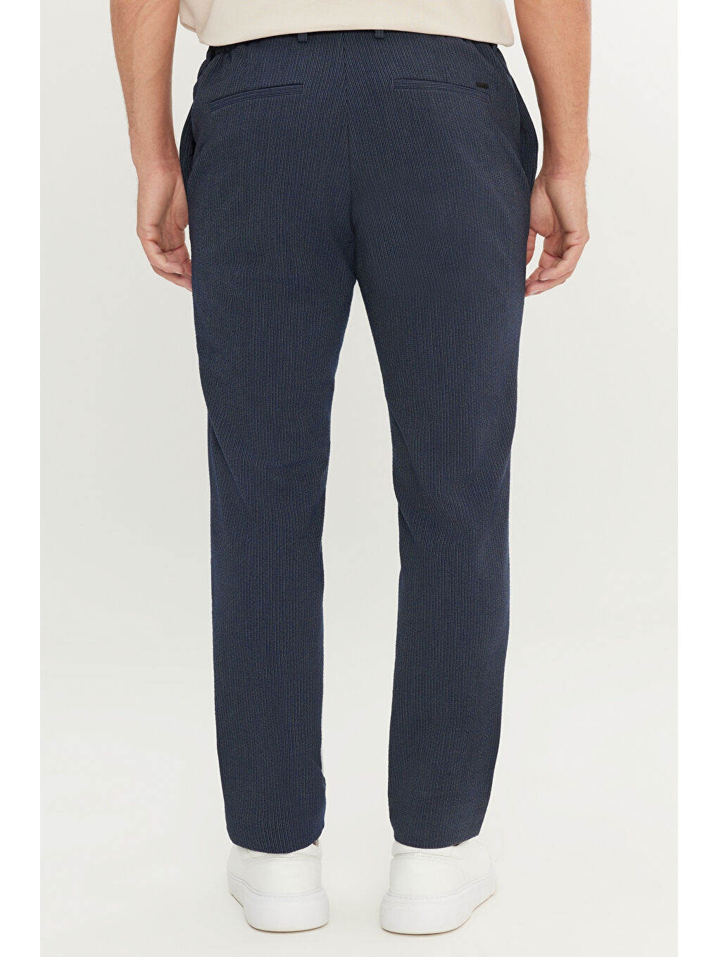 Erkek Lacivert Comfort Fit Rahat Kesim Yan Cepli Desenli Beli Lastikli Pantolon-4