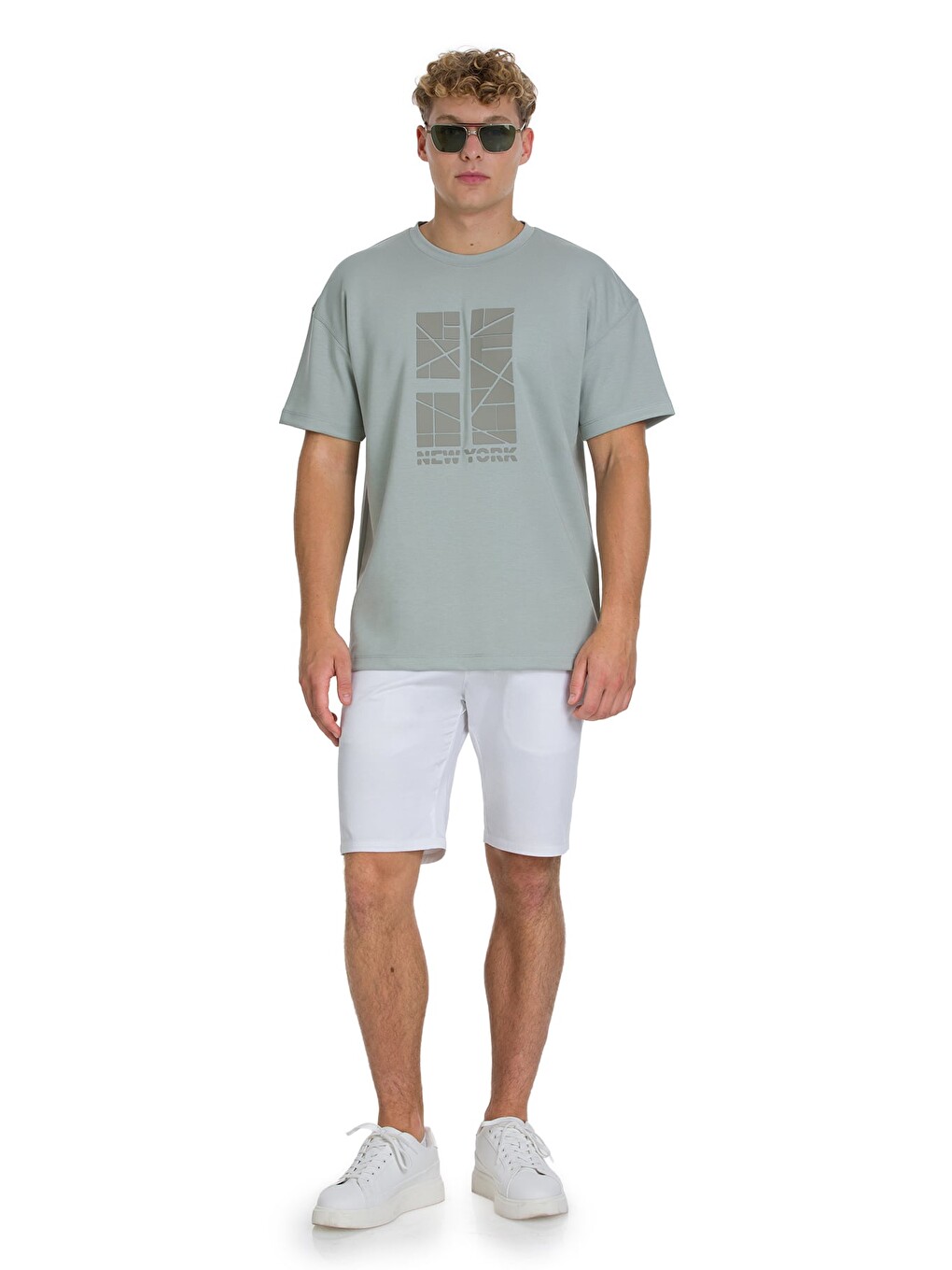 Gri Regular Fit Bisiklet Yaka Oversize Tişört-1