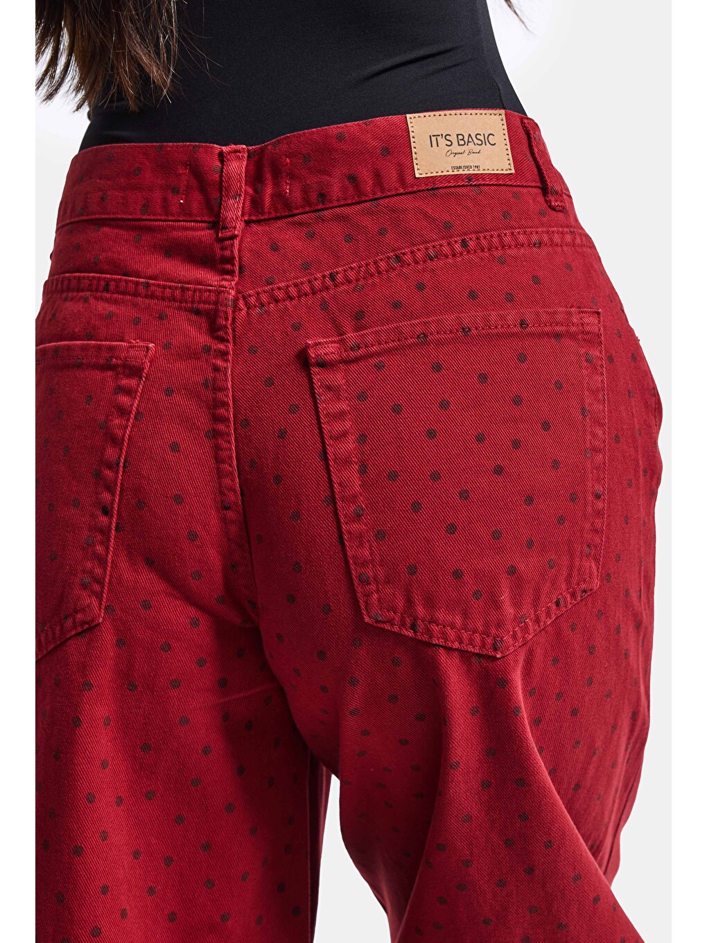 Kadın Kırmızı Puantiye P-6w6-35 Palazzo Fit Denim Jean-1
