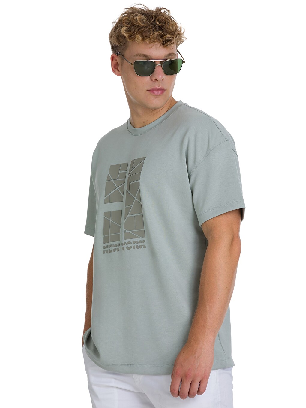 Gri Regular Fit Bisiklet Yaka Oversize Tişört-2