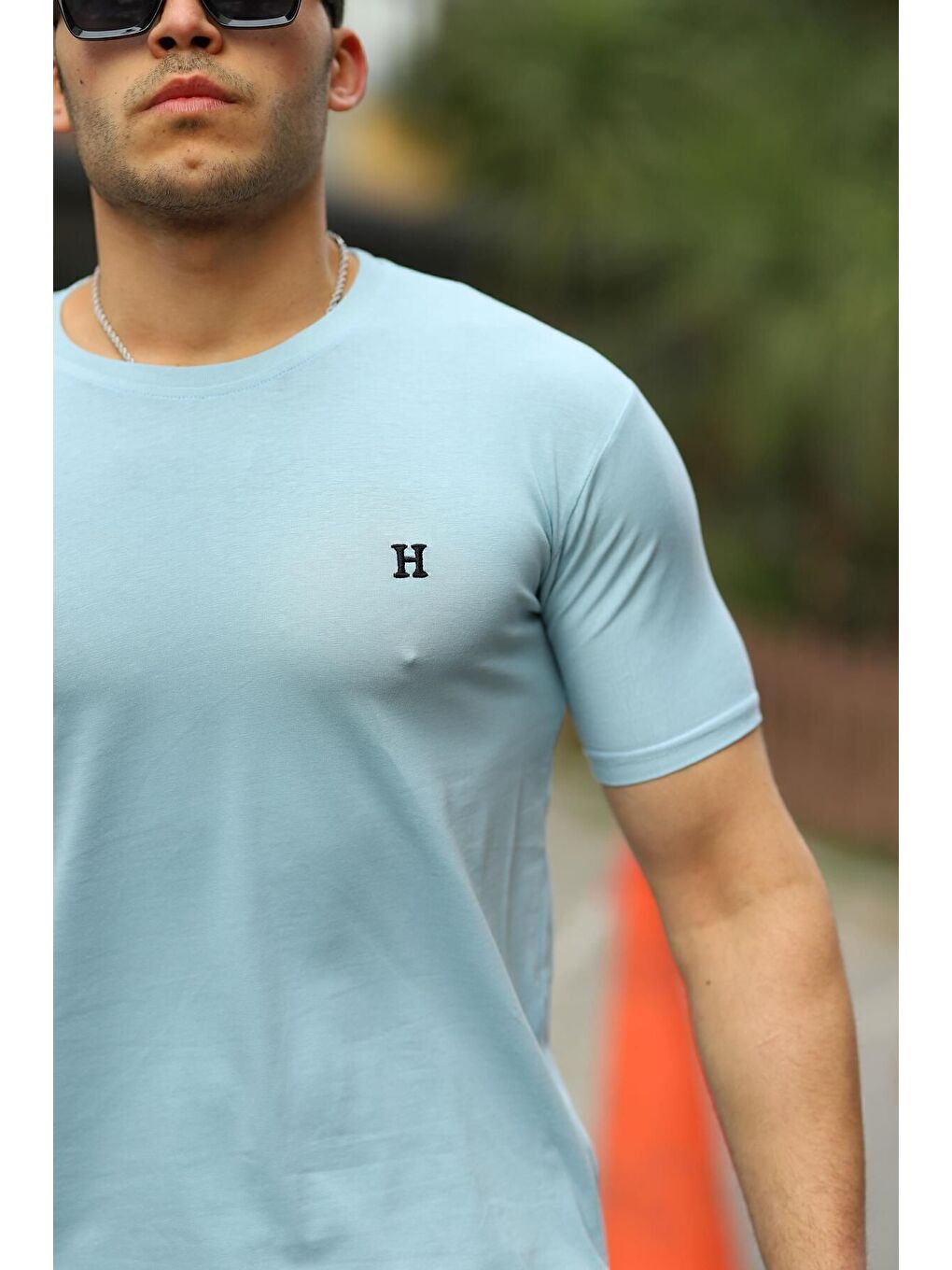 Mavi Erkek H Nakış Desenli Oversize Tshirt-1