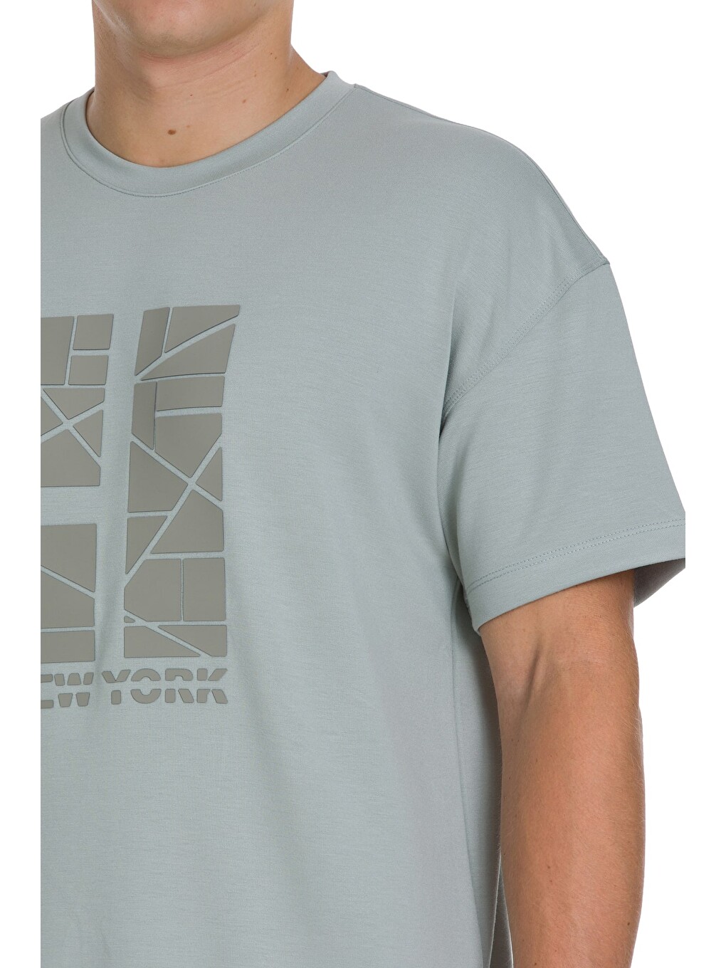 Gri Regular Fit Bisiklet Yaka Oversize Tişört-3