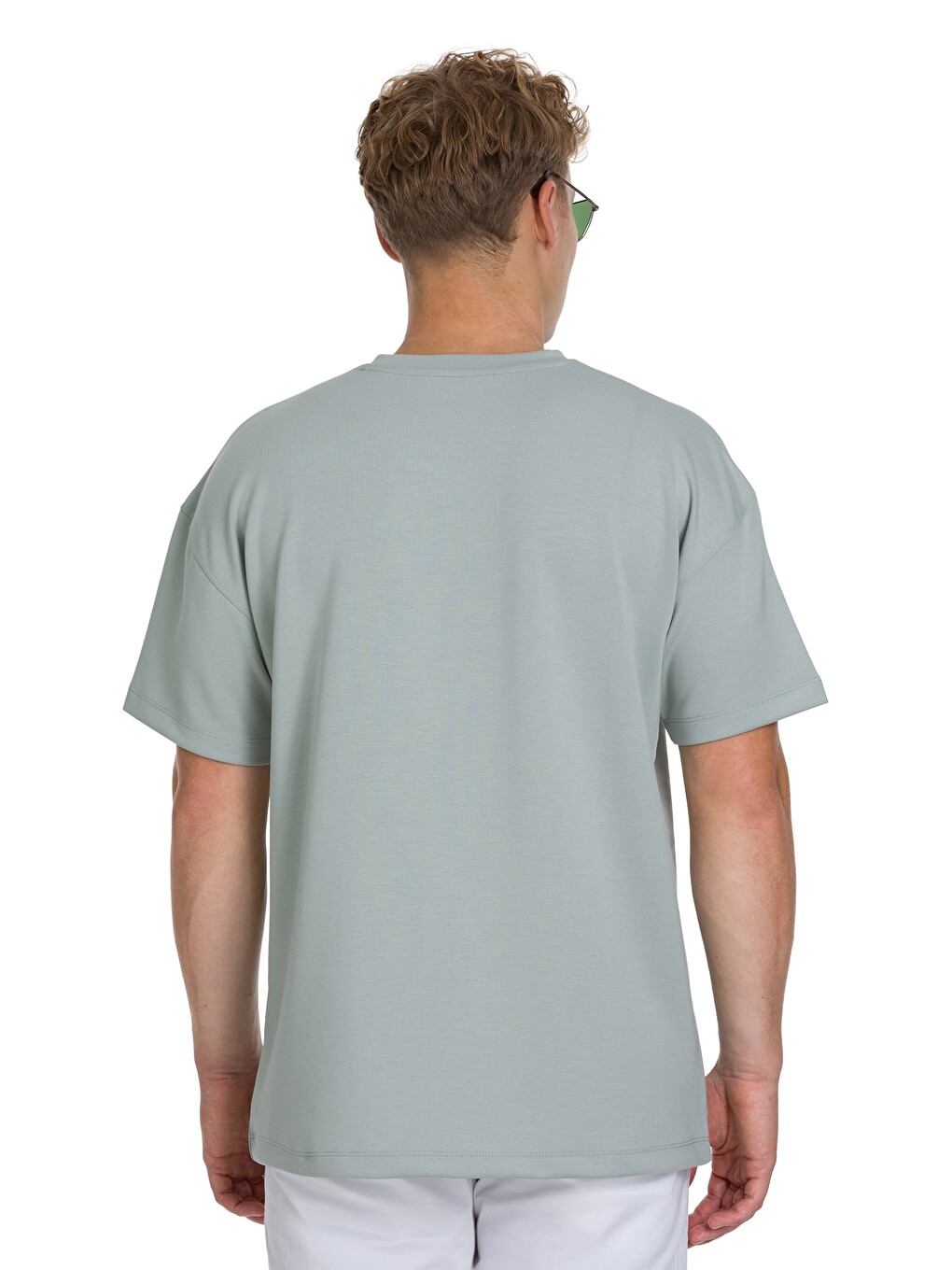 Gri Regular Fit Bisiklet Yaka Oversize Tişört-4