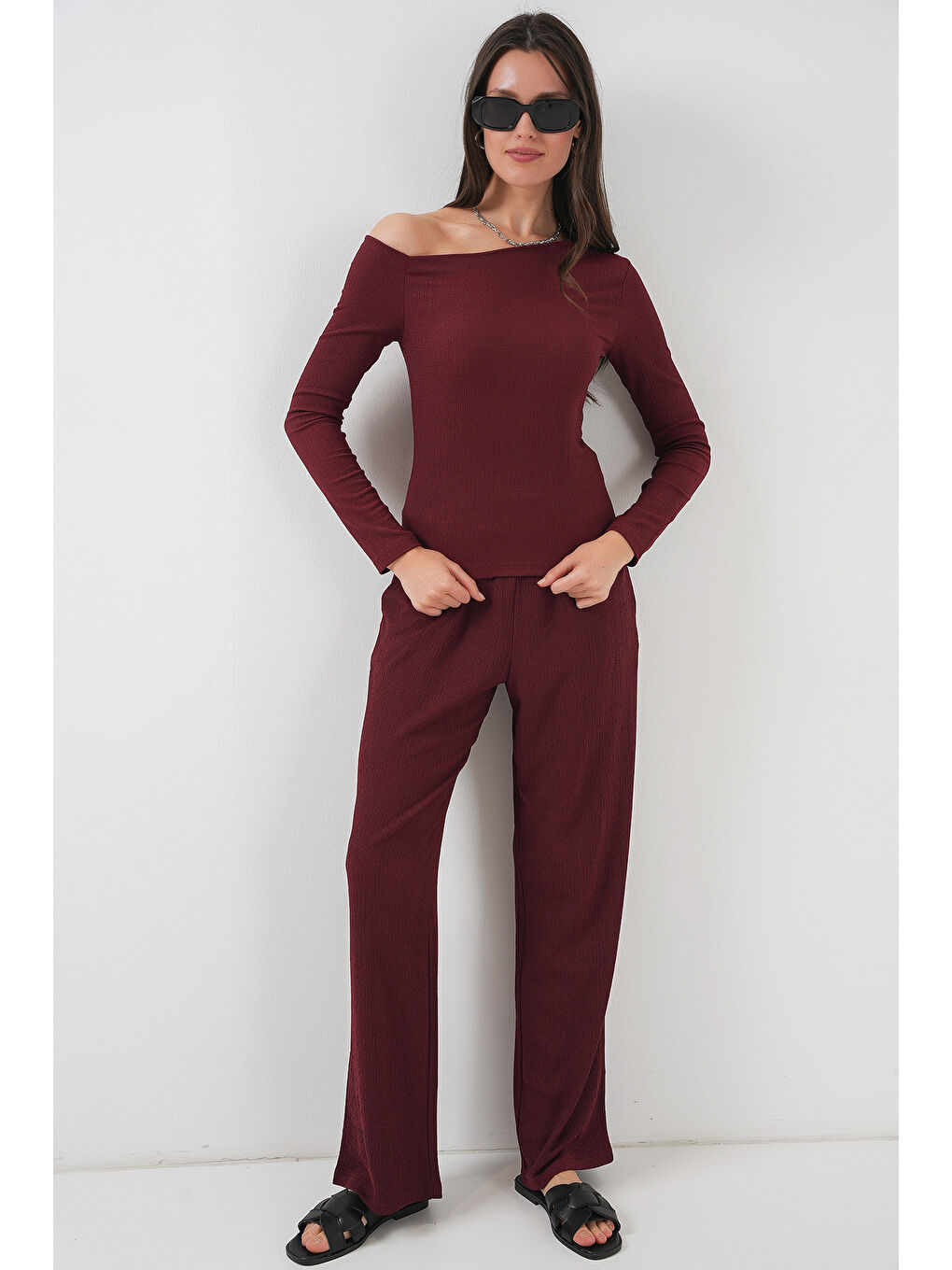 6708 Düşük Omuz Alt Üst Takım - Bordo