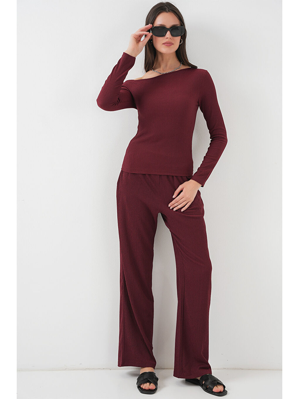 6708 Düşük Omuz Alt Üst Takım - Bordo-2
