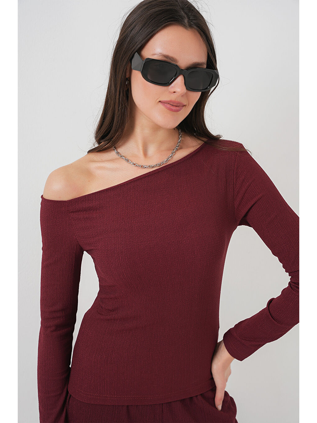 6708 Düşük Omuz Alt Üst Takım - Bordo-3