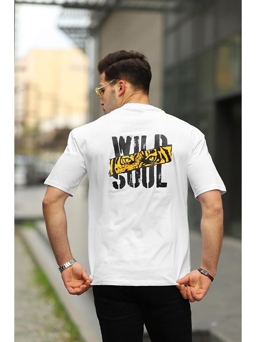 Beyaz Erkek Wild Soul Baskılı Oversize Tshirt-1