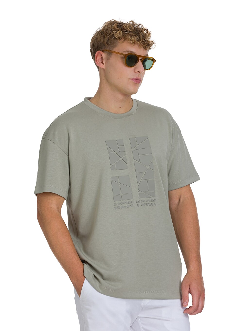 Haki Regular Fit Bisiklet Yaka Oversize Tişört