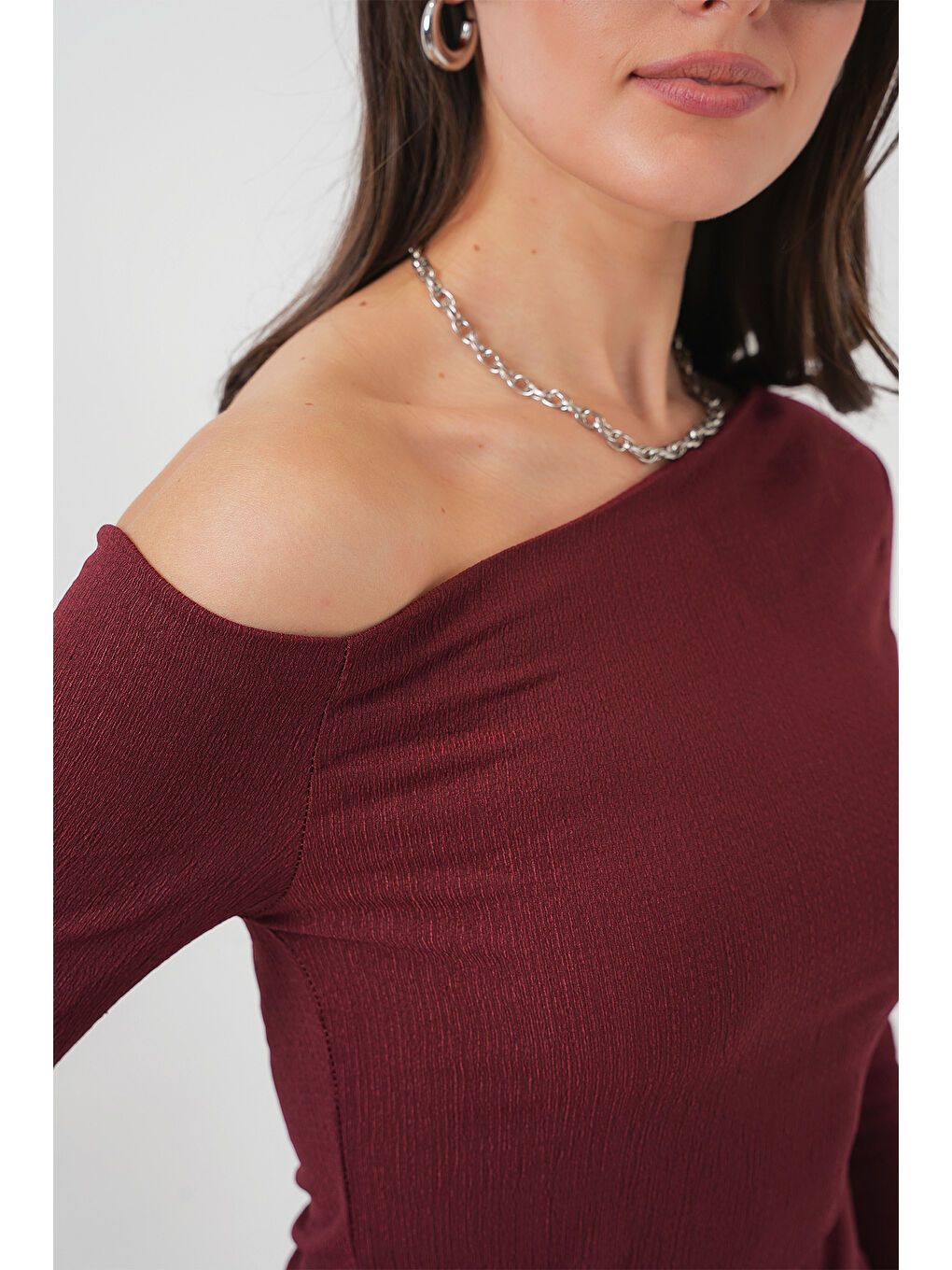 6708 Düşük Omuz Alt Üst Takım - Bordo-4