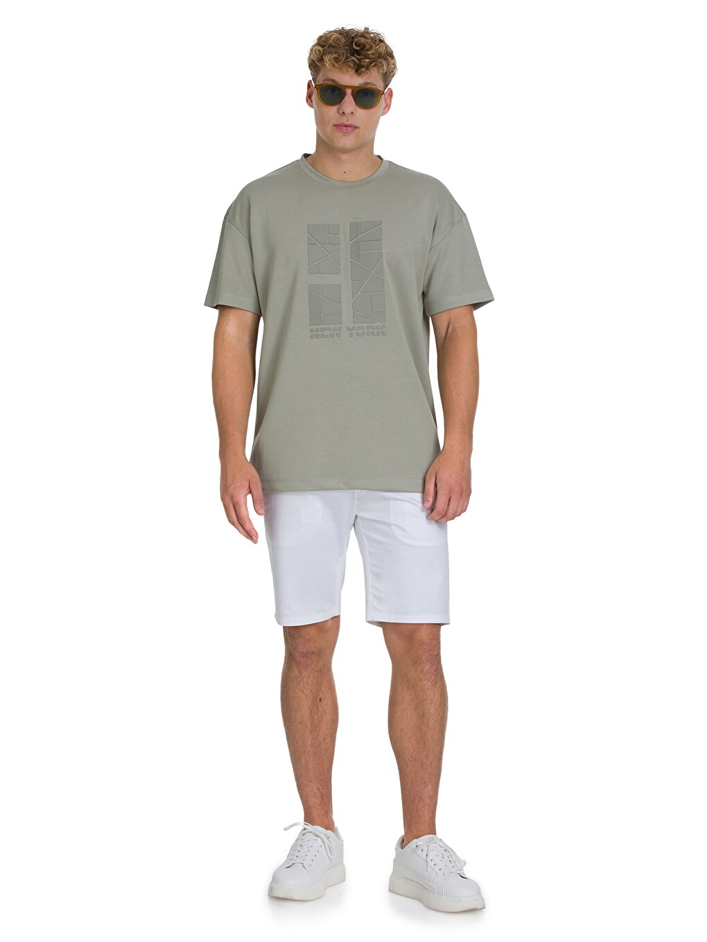 Haki Regular Fit Bisiklet Yaka Oversize Tişört-1