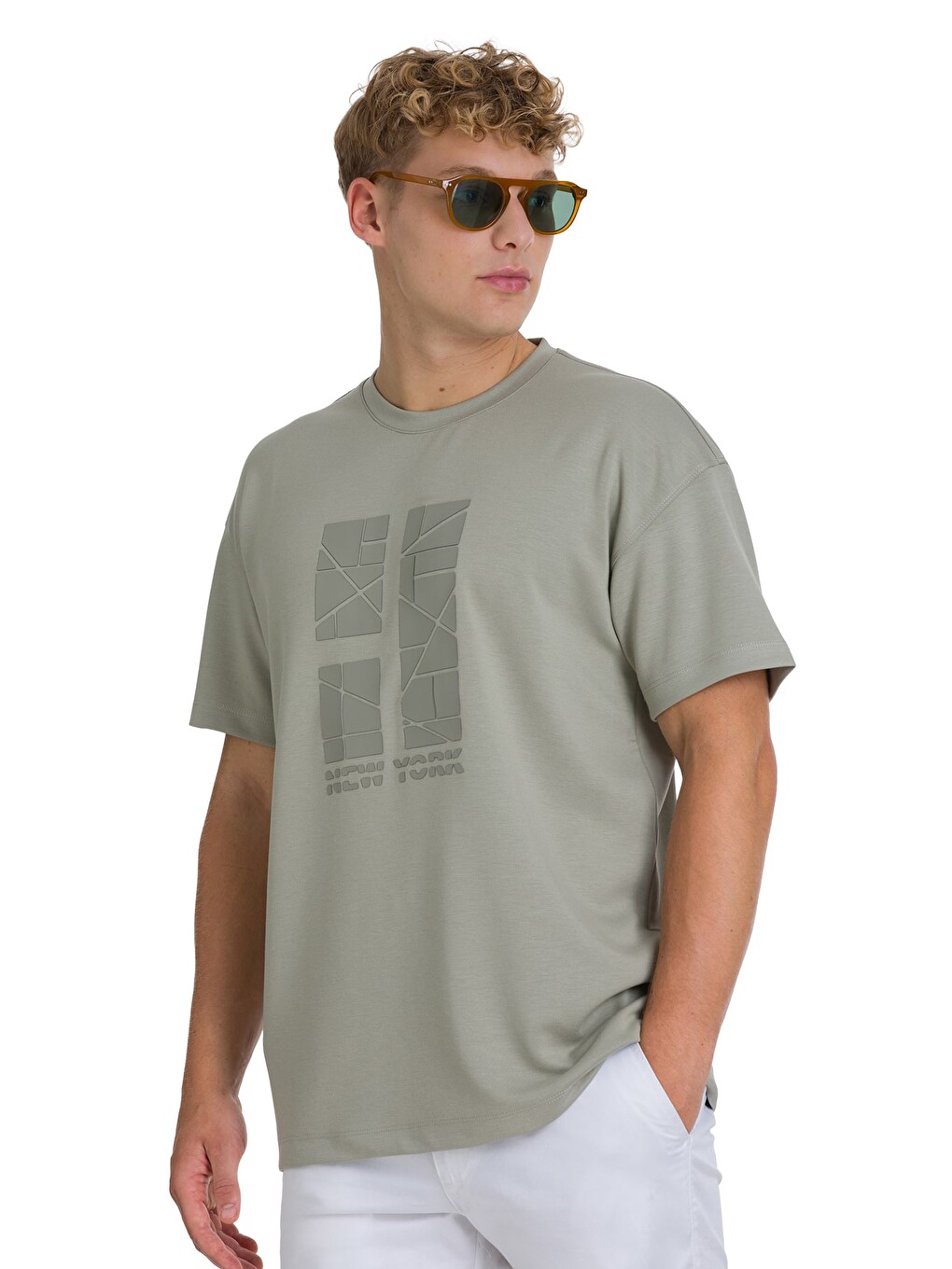 Haki Regular Fit Bisiklet Yaka Oversize Tişört-2