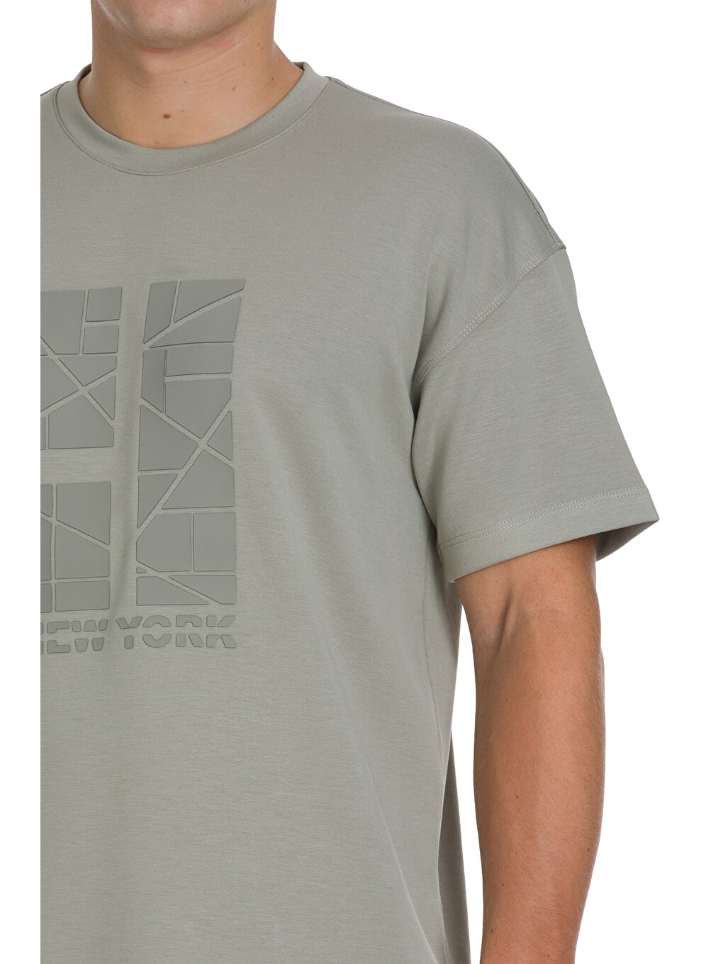 Haki Regular Fit Bisiklet Yaka Oversize Tişört-3