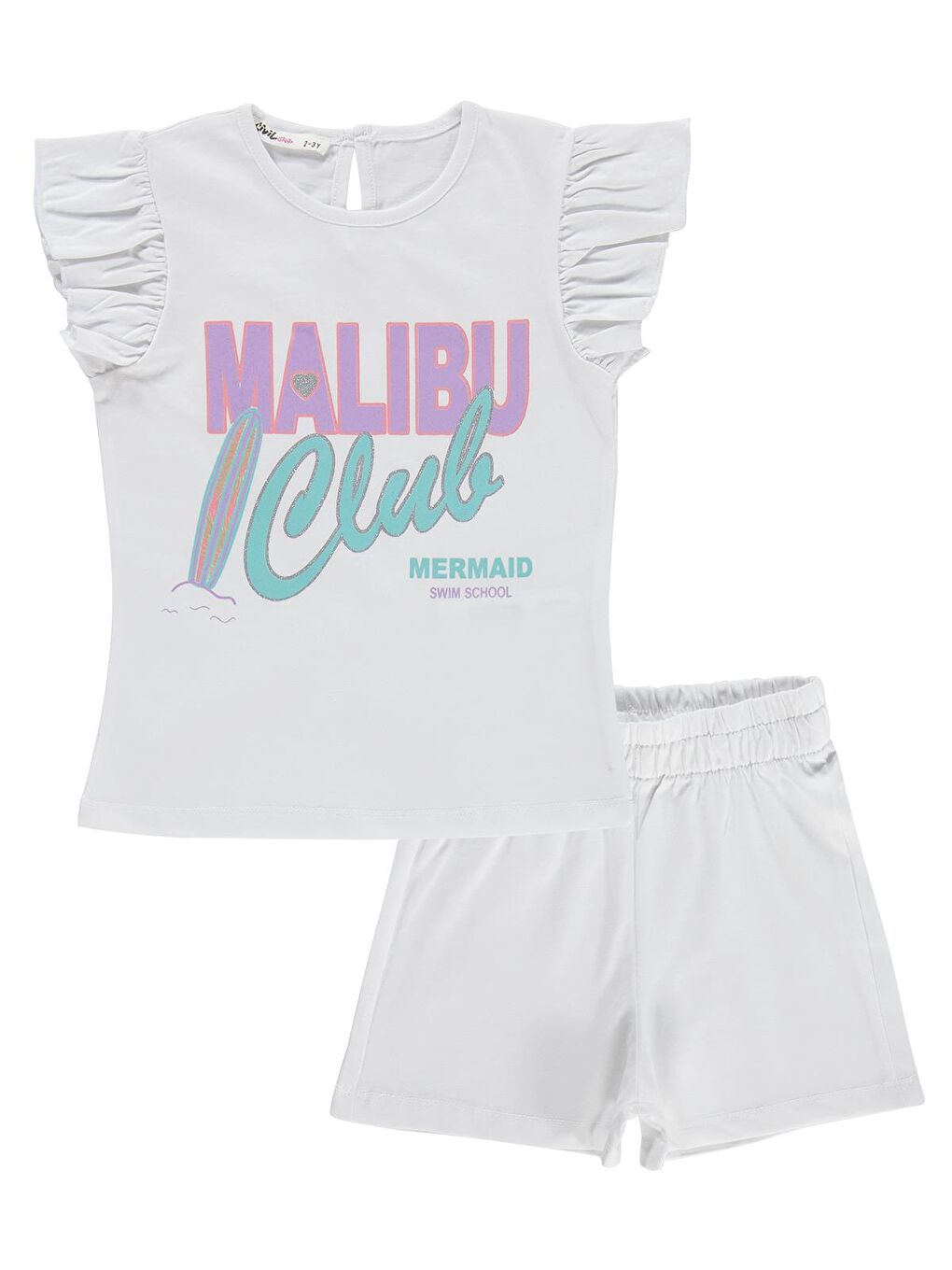 Girls Malibu Baskılı Şortlu 2-5 Yaş Takım - Kırık Beyaz-3