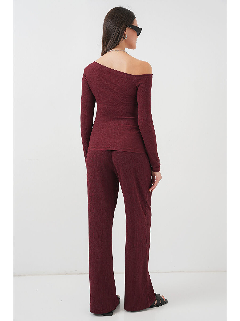 6708 Düşük Omuz Alt Üst Takım - Bordo-5