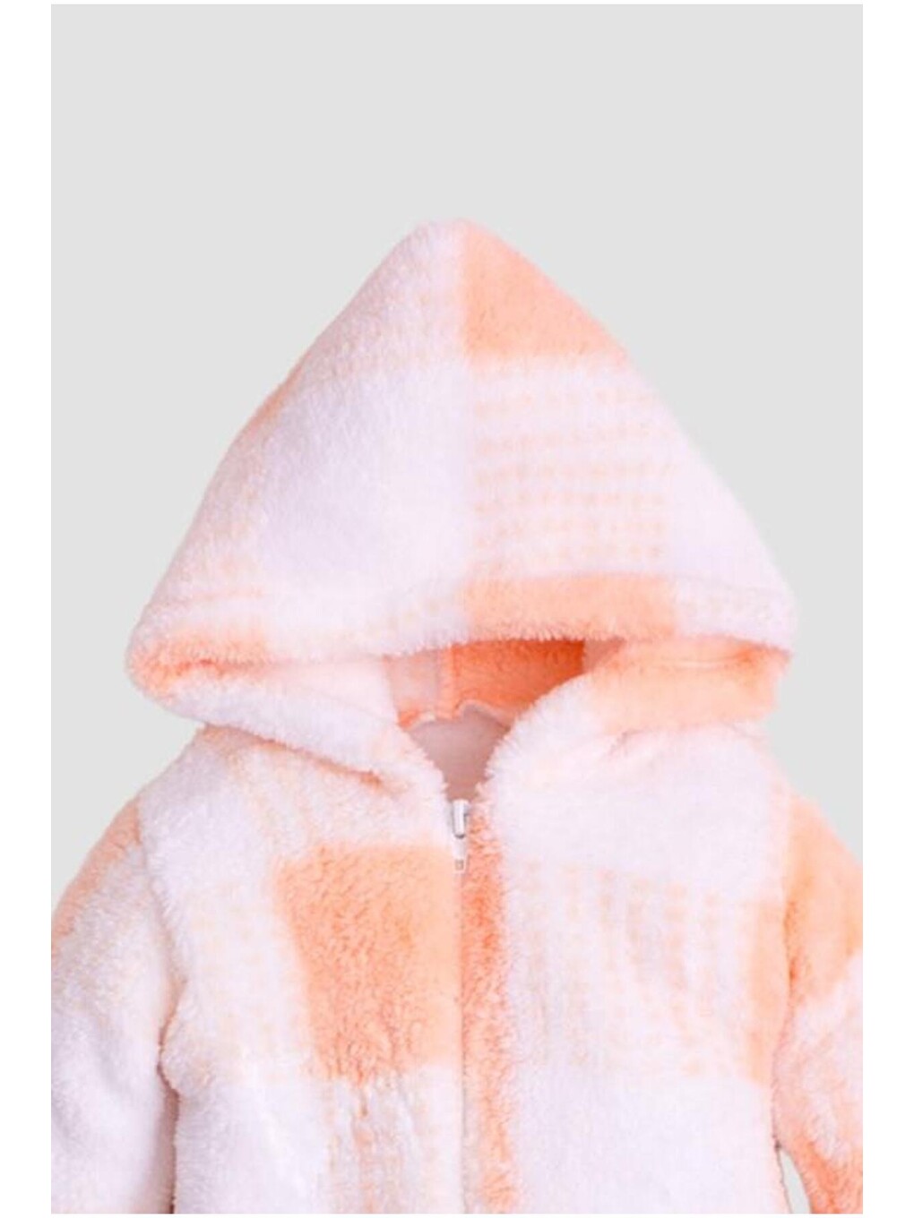 Pembe Kız Bebek Welsoft Kapüşonlu Ekose Desenli Fermuarlı Pelüş Tulum Kışlık Yumuşak Polar Tulum-1