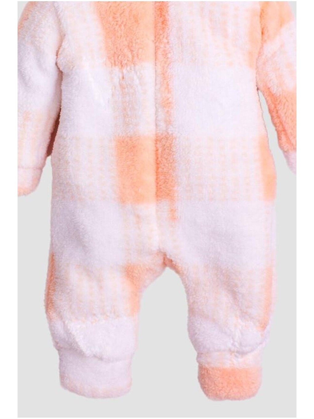 Pembe Kız Bebek Welsoft Kapüşonlu Ekose Desenli Fermuarlı Pelüş Tulum Kışlık Yumuşak Polar Tulum-2