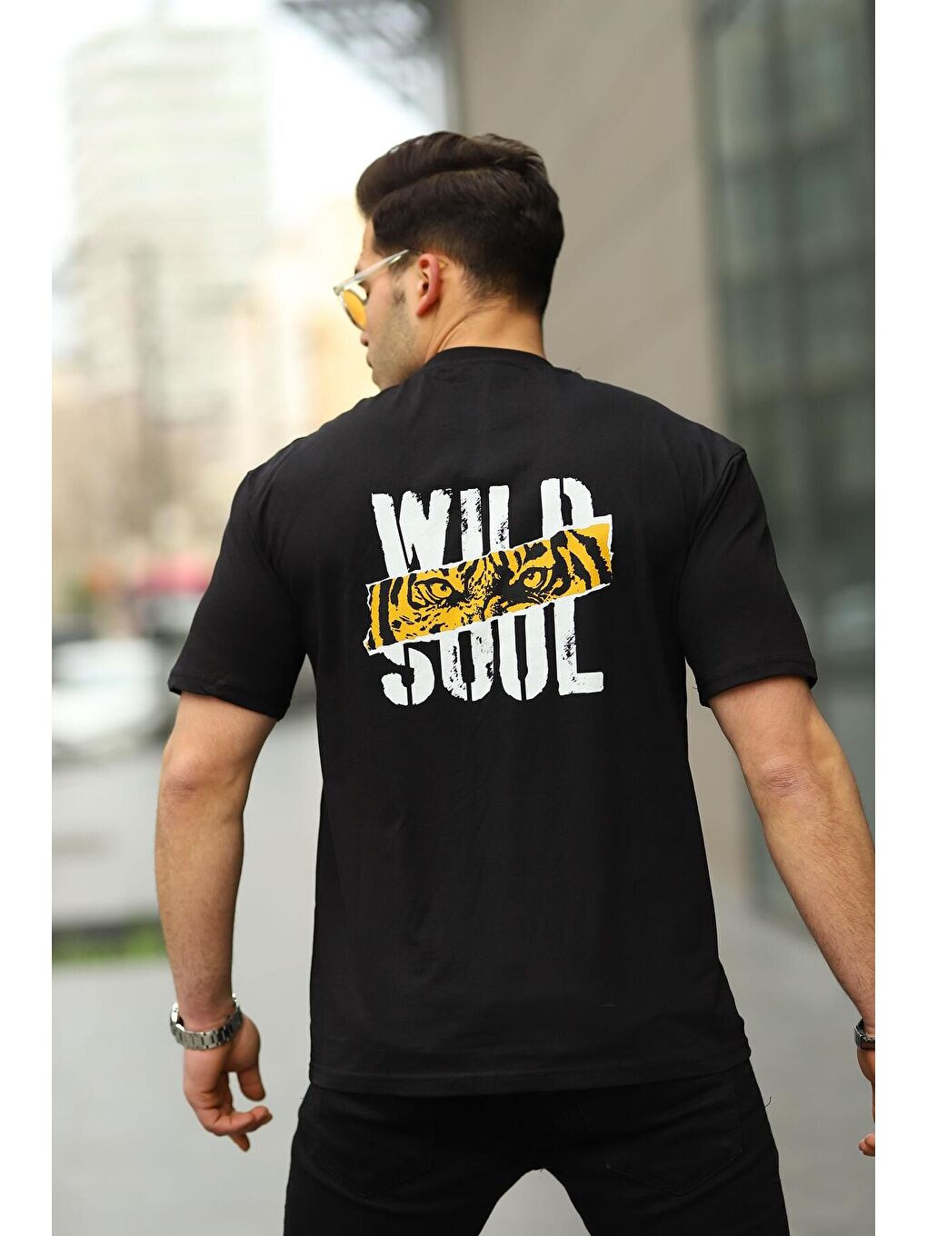 Siyah Erkek Wild Soul Baskılı Oversize Tshirt-1