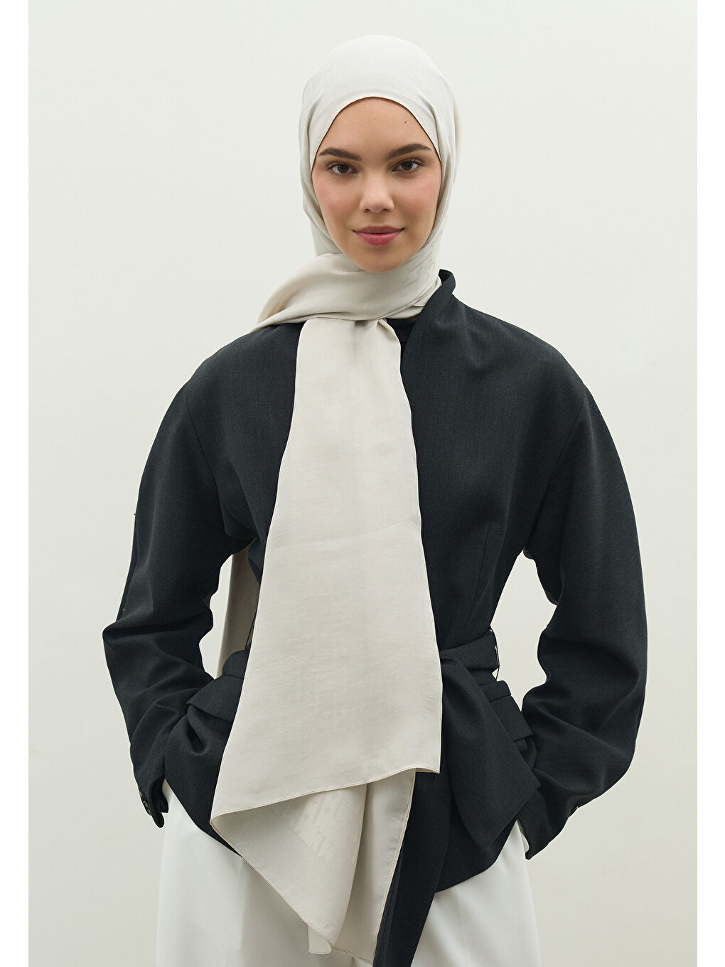 Bej MONOGRAM PAMUK FLOŞ JAKARLI ŞAL TAŞ-1