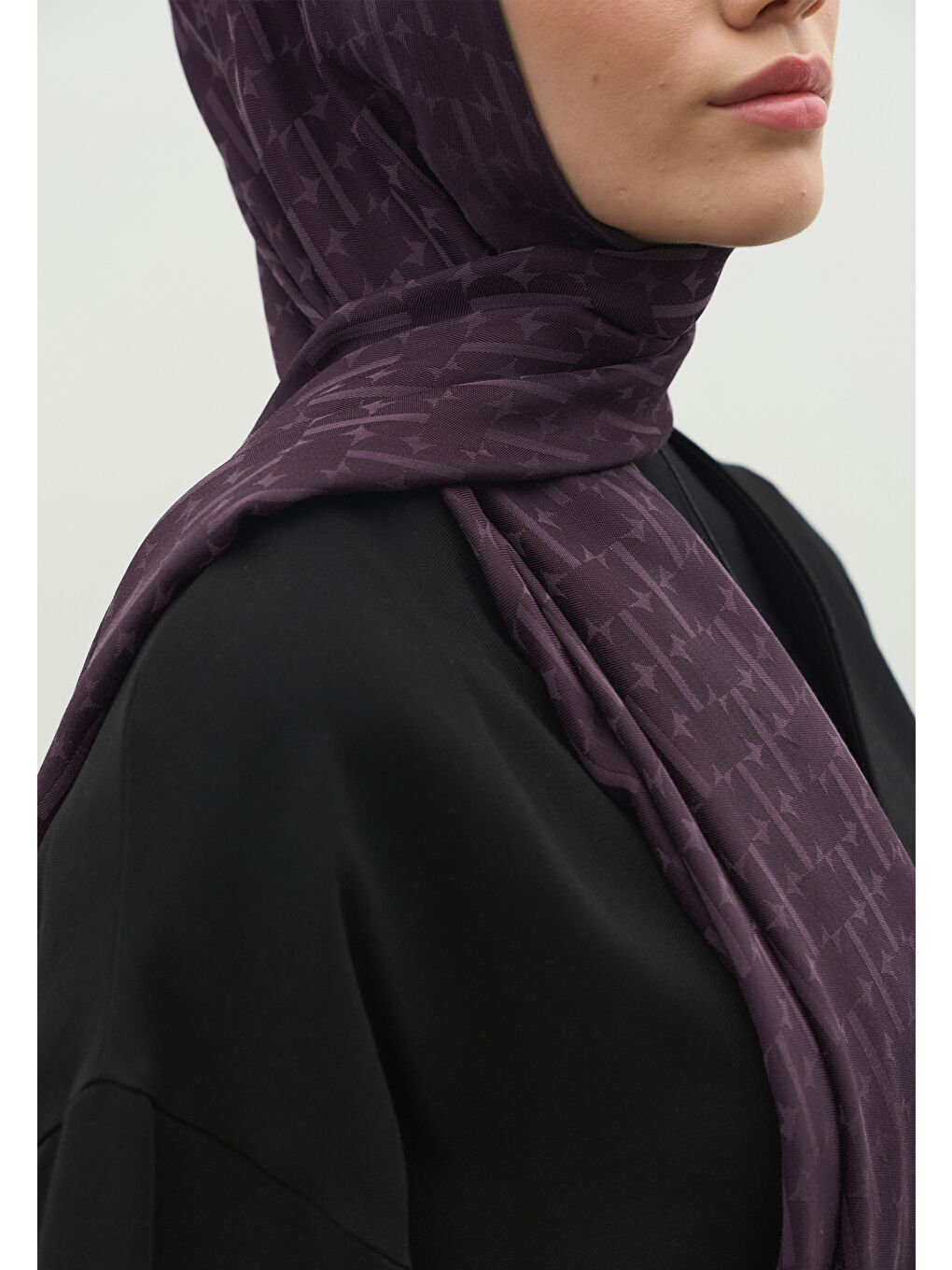 Mor MONOGRAM PAMUK FLOŞ JAKARLI ŞAL PATLICAN MORU-2