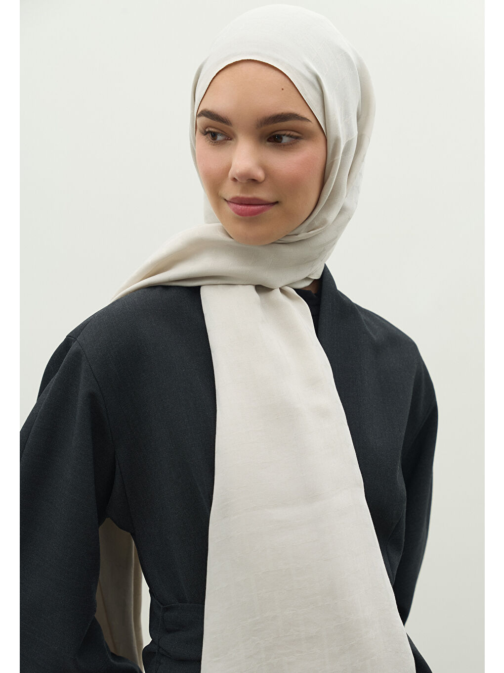 Bej MONOGRAM PAMUK FLOŞ JAKARLI ŞAL TAŞ-2