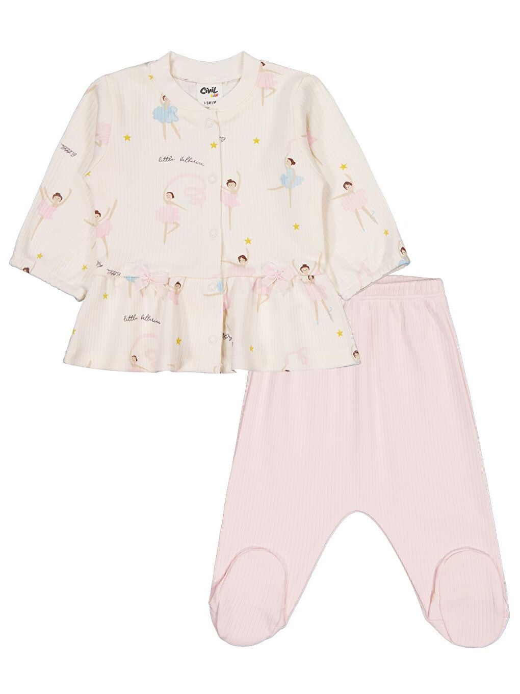 Baby Balerin Empirme 1-9 Ay Pijama Takımı - Ekru