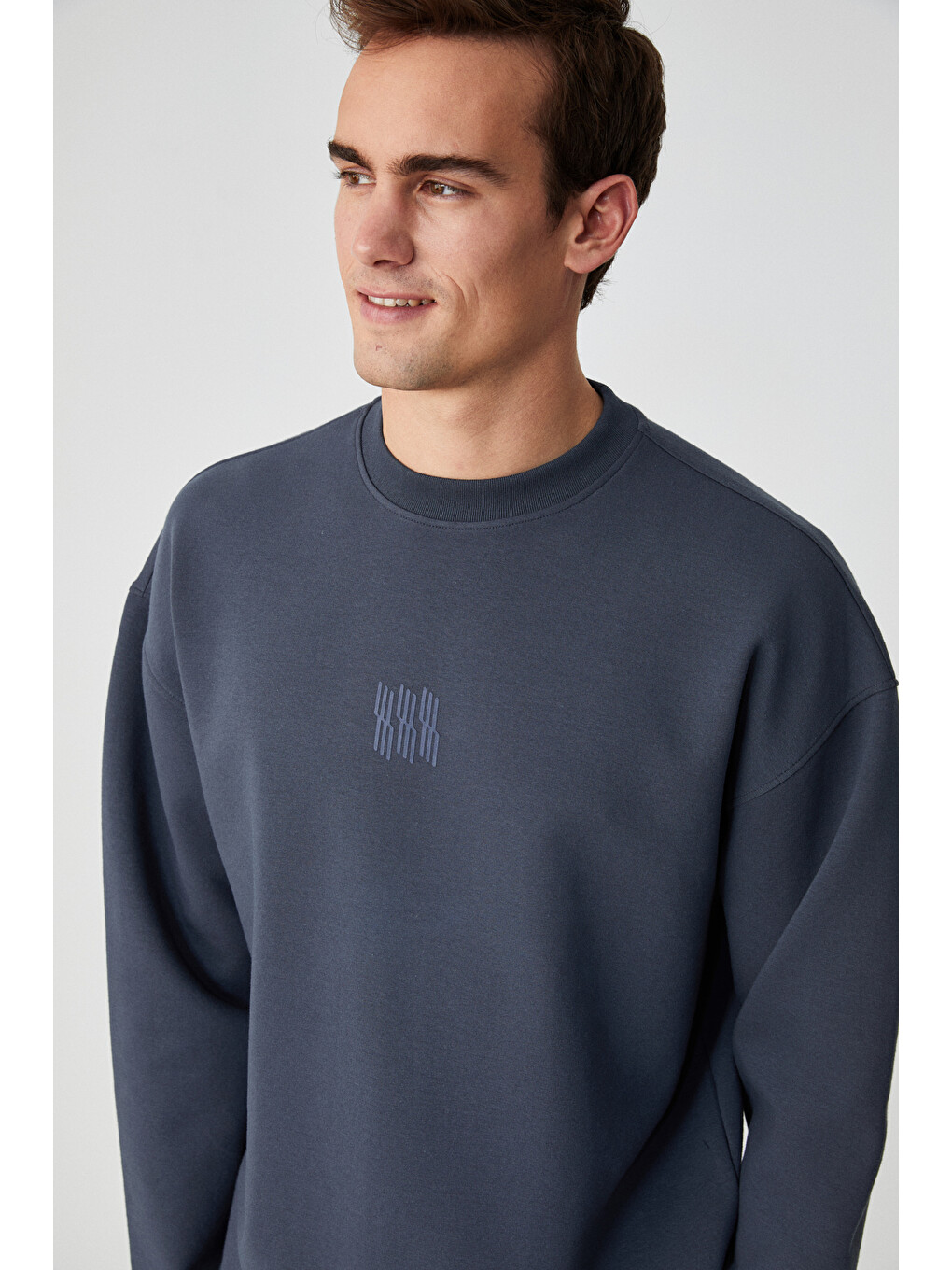 Plemon Erkek Bisiklet Yaka Uzun Kol Baskı Detaylı Oversize Gri Sweatshirt-2