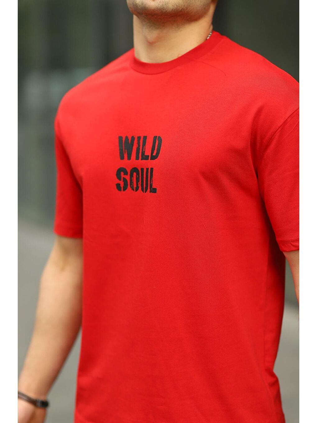 Kırmızı Erkek Wild Soul Baskılı Oversize Tshirt-2
