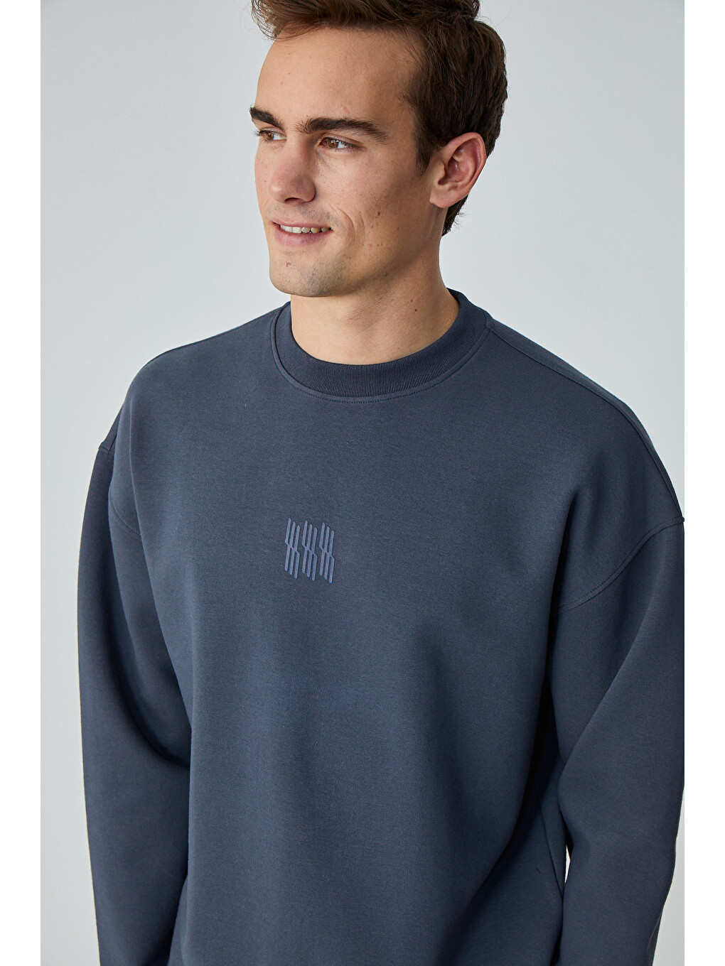 Plemon Erkek Bisiklet Yaka Uzun Kol Baskı Detaylı Oversize Gri Sweatshirt-3