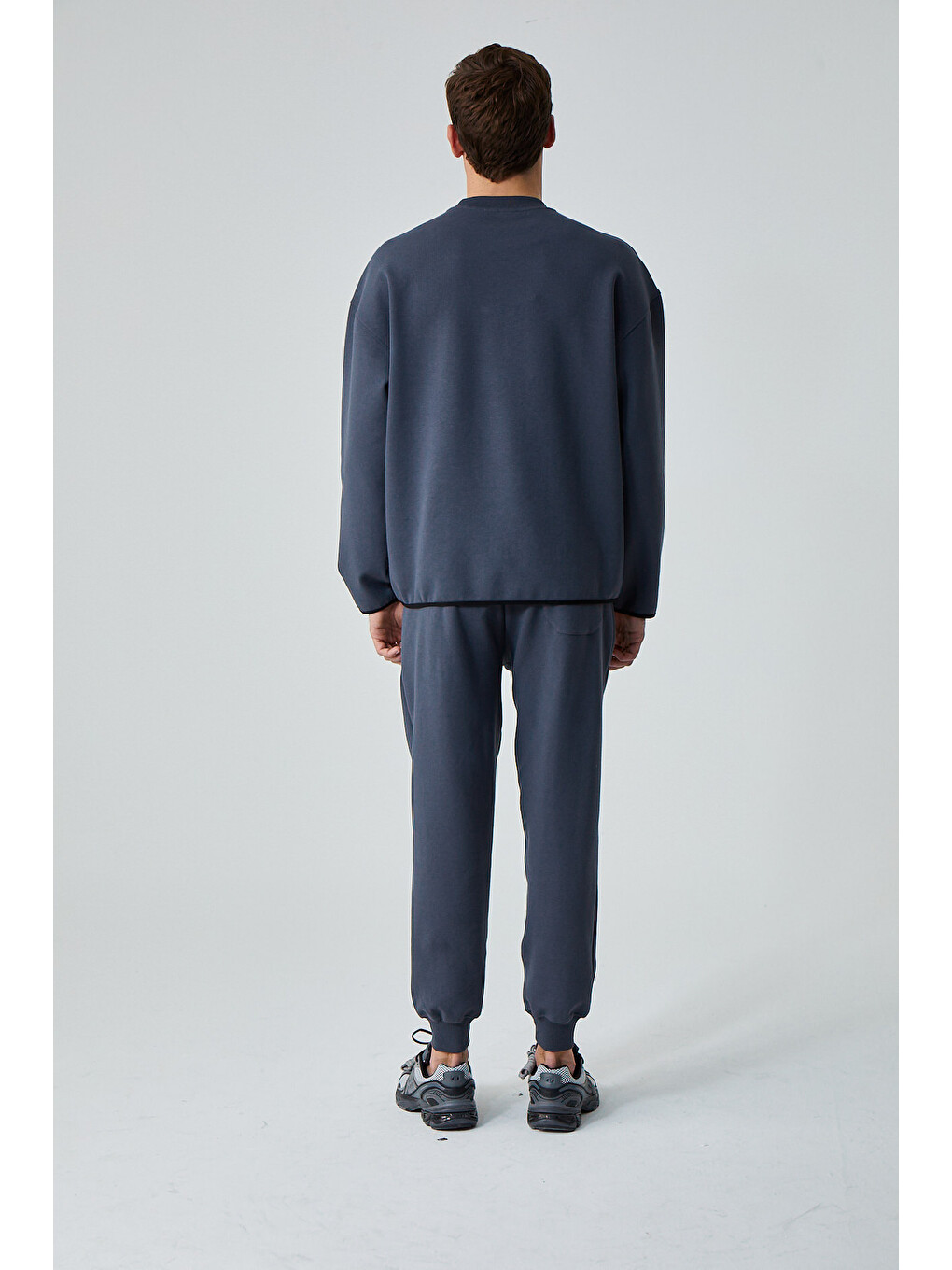 Plemon Erkek Bisiklet Yaka Uzun Kol Baskı Detaylı Oversize Gri Sweatshirt-4