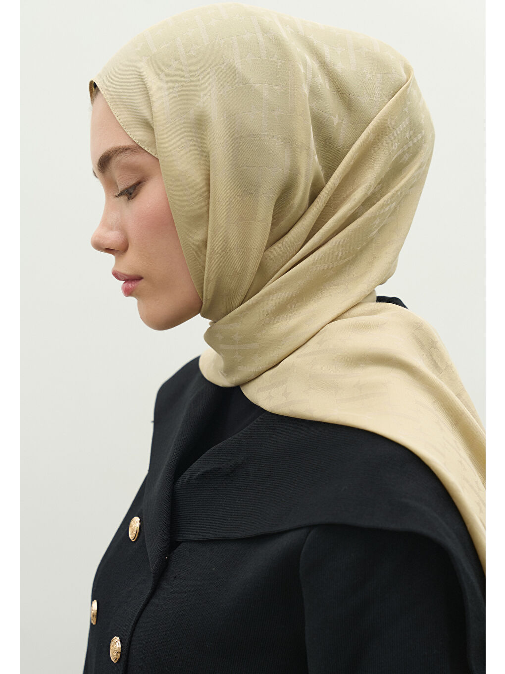 Bej MONOGRAM PAMUK FLOŞ JAKARLI ŞAL KUM-2