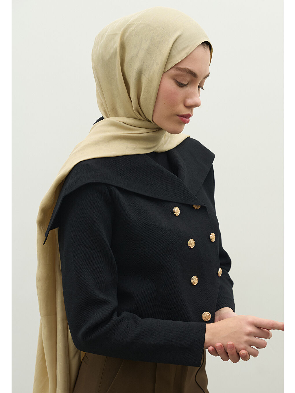 Bej MONOGRAM PAMUK FLOŞ JAKARLI ŞAL KUM-3